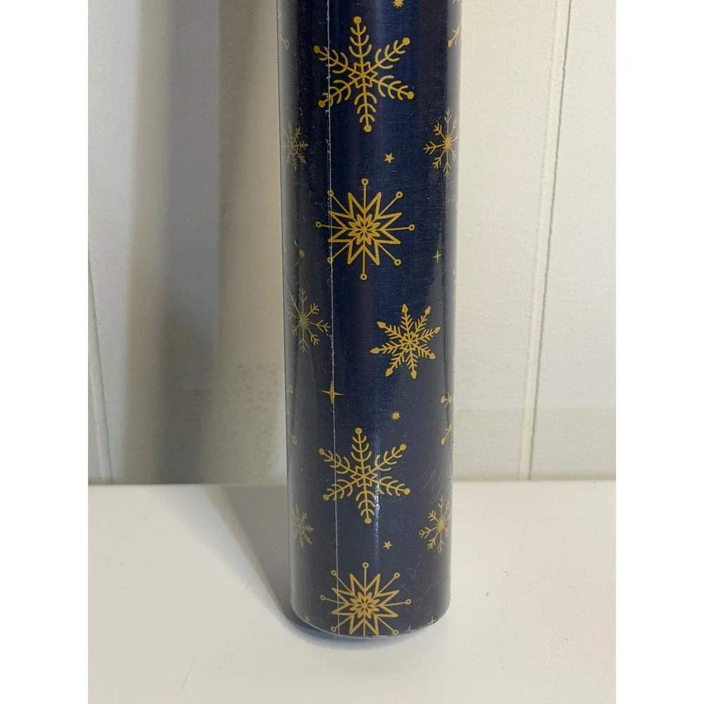 RANCCO Wrapping Paper Navy Blue Gold Snowflake Holiday Christmas Party Gift Wrap